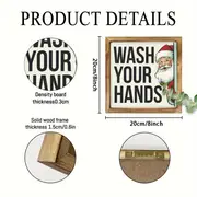 8x8" Vintage Weihnachtsmann "Wasch deine Hände" Holzschild - Rustikale Wandkunst für Küche, Bad & Büro | Einzigartiges Weihnachtsgeschenk_voghion.com