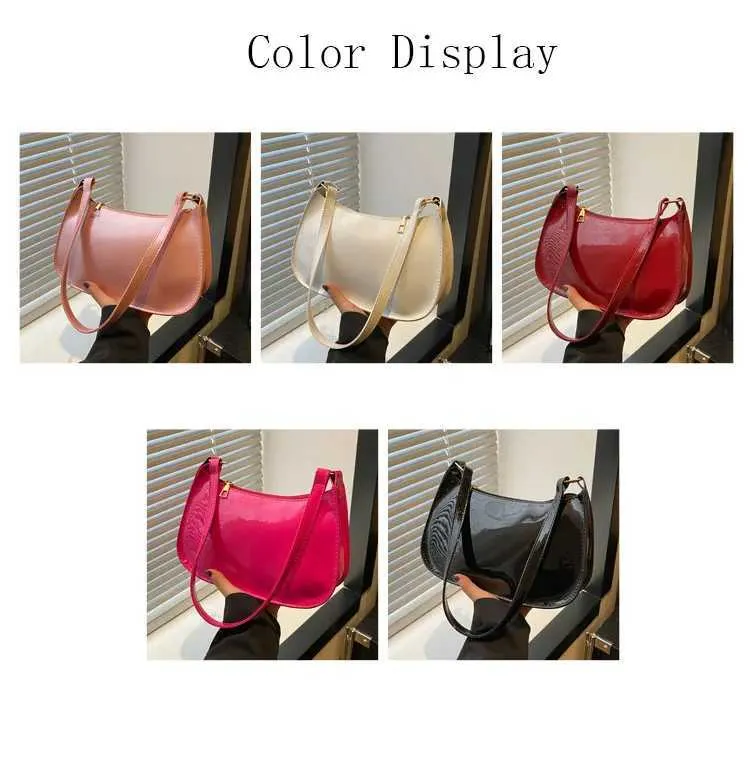 Designer Tasche Vintage weinrot Lackleder glänzend Gerie 2024 neu minimalistisch Damen Reißverschluss Umhängetasche elegant lässig_voghion.com