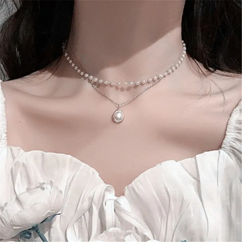 Anhänger Halsketten Einfache Perlenkette Choker Halskette Kristallblatt Quaste Für Frauen Mode Sex Schmuck Prom_voghion.com