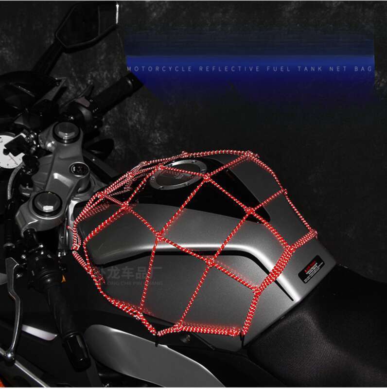 Cască de motocicletă cu plasă pentru rezervor de combustibil, plasă fixă, geantă pentru bagaje, curea elastică reflectorizantă pentru noapte, frânghie de legare, banchetă spate_voghion.com