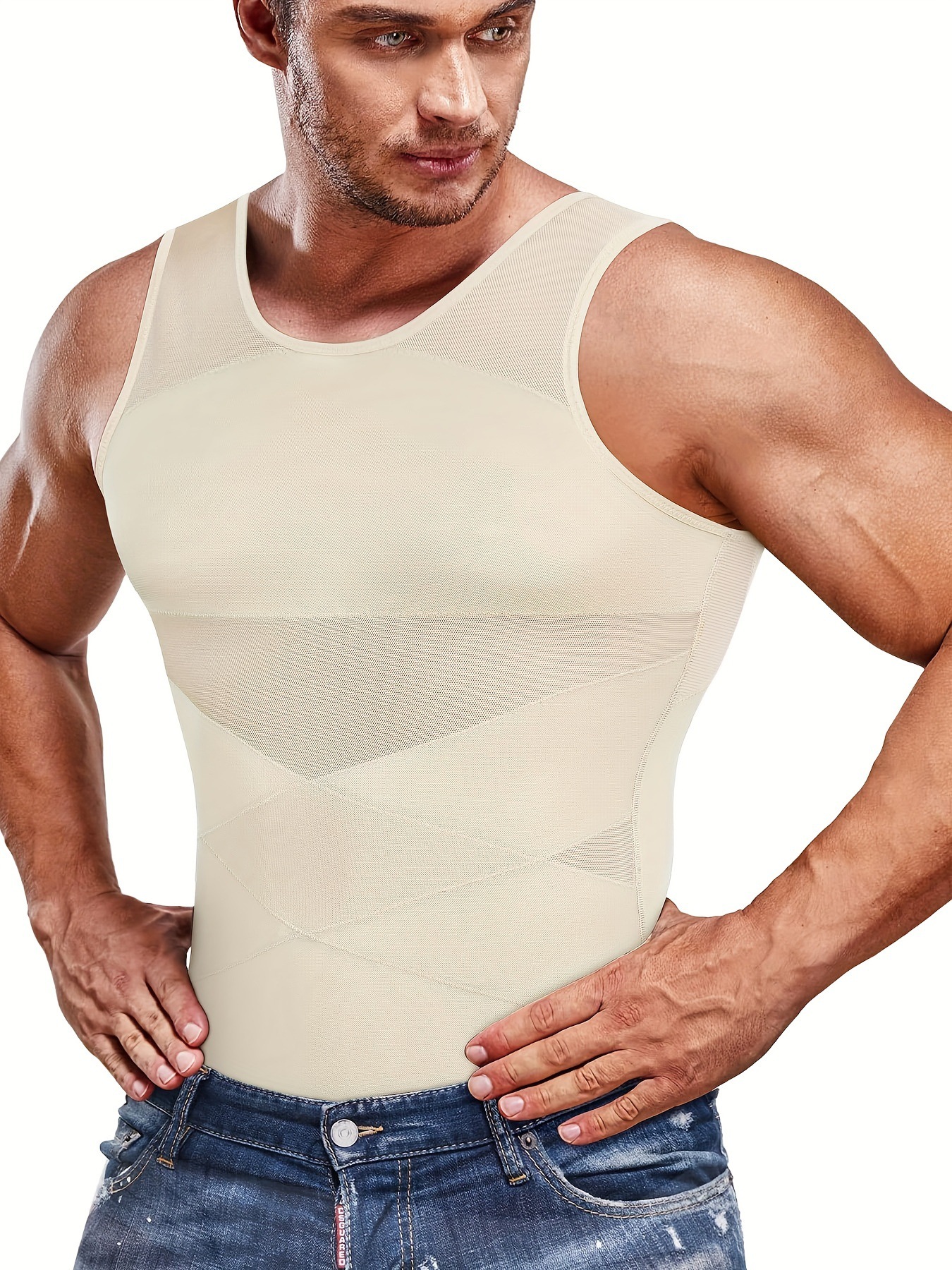 men's clothing vest mesh breathable waist shaping back and abdomen fitness training body shaping vest elastic tights_voghion.com