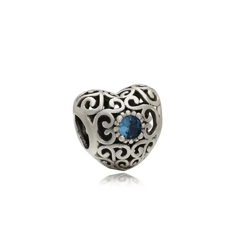Perle charm en argent sterling avec cœur et pierre de naissance_voghion.com
