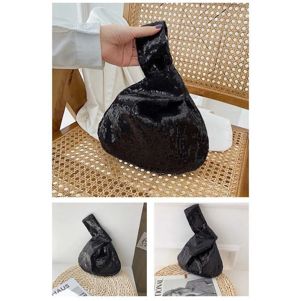 Portafoglio da donna alla moda con glitter scintillanti e chiusura a scatto, piccolo flash da polso con nodo, tasca, borsa firmata 2023 Y241106_voghion.com