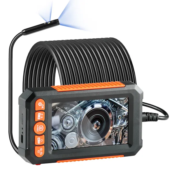 Telecamera endoscopica con luci, doppia lente, cavo da 1499,6 cm, schermo da 10,9 cm._voghion.com
