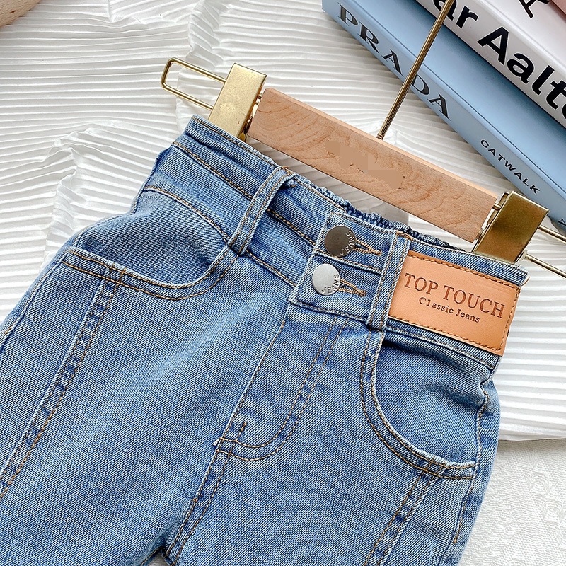 New spring and autumn new Korean version of children's denim spoofed trousers fashionable foreign girl pants_voghion.com