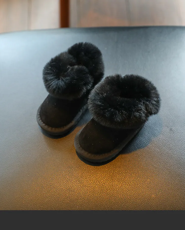 Scarpe invernali per bambini, solide, calde, in peluche, per neonati, da esterno, casual, da neve, morbide e antiscivolo, in pelliccia, in pelle scamosciata_voghion.com
