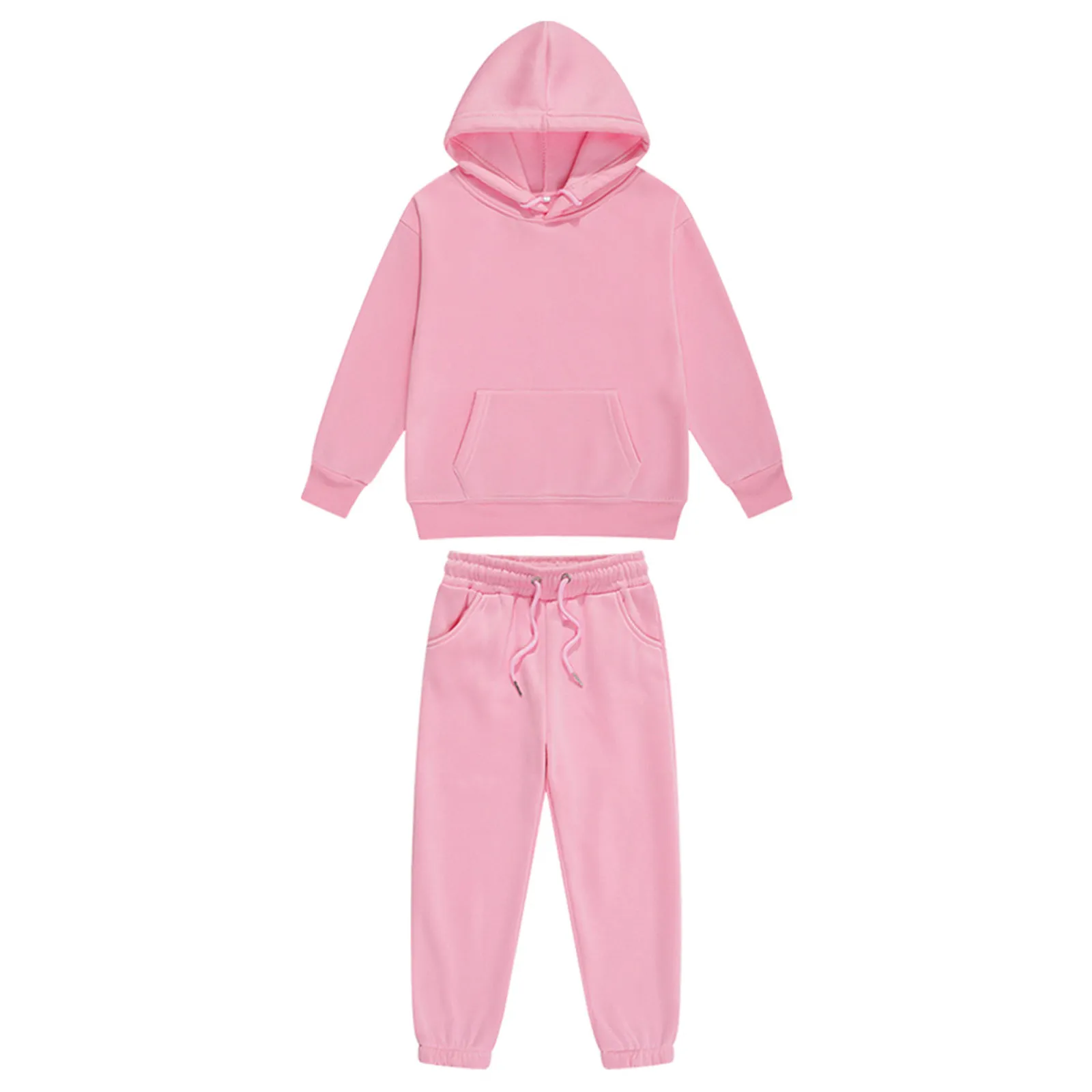 Koşu Setleri Çocuk Erkek Kız 2 Parça Spor Kıyafetleri Düz Renk Eşofman Uzun Kollu Kapşonlu Sweatshirt Eşofman Altı Antrenman Koşu_voghion.com