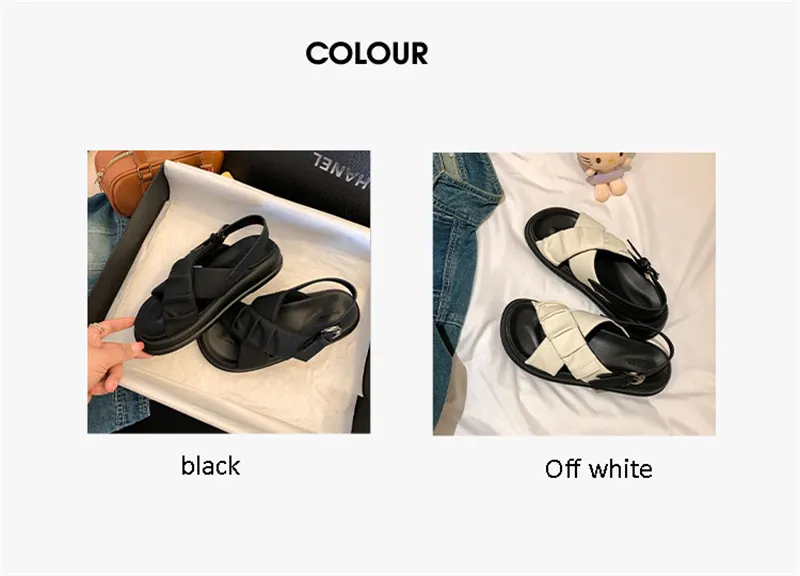Comfortable Pleated Beach Shoes Thick Sole Roman Sandals_voghion.com