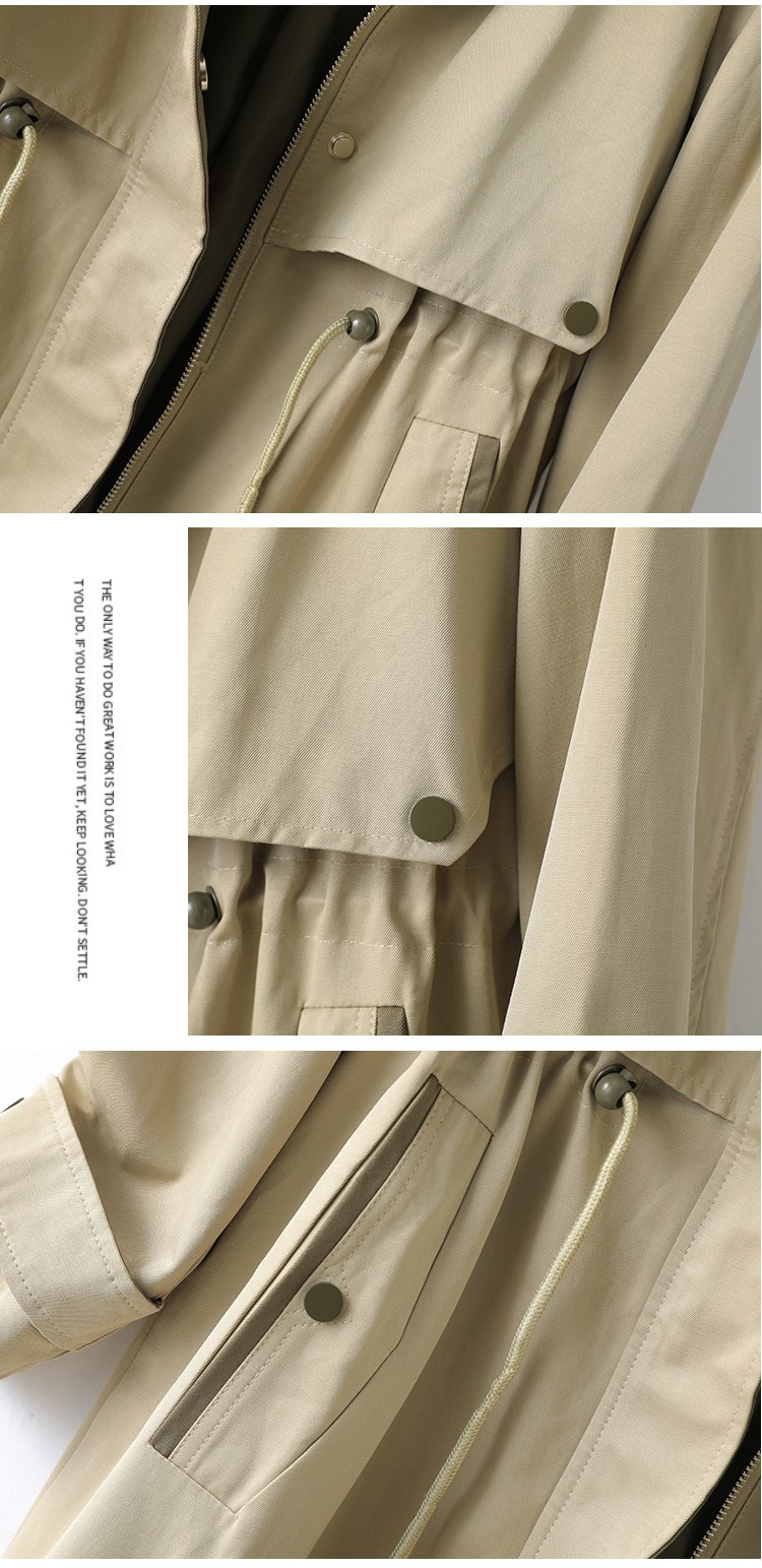 Women's autumn new casual contrasting color waist drawstring back embroidered coat 6636_voghion.com