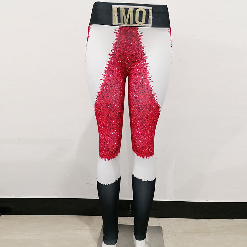 Pantaloni a matita da donna con leggings sportivi a vita alta con stampa natalizia stile hot che sollevano i fianchi_voghion.com