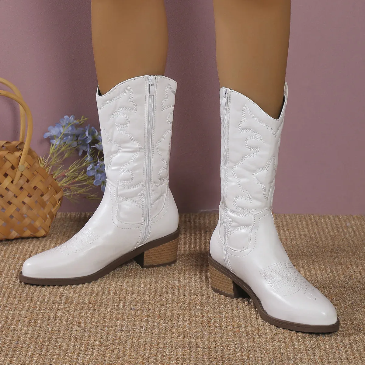 Western Boots For Women Black Ankle Boots With Side Zipper_voghion.com