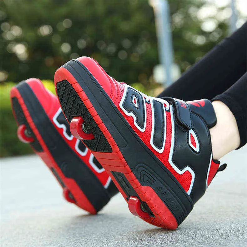 Chaussures de sport à roulettes avec deux roues pour enfants garçons filles mode tennis enfants garçon fille patinage roue sneaker_voghion.com
