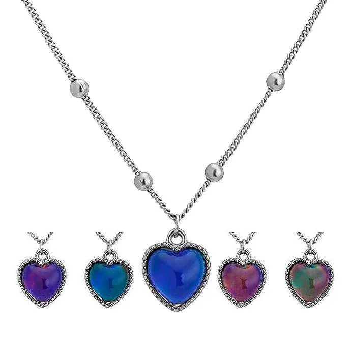 Halsketten Hitzefleck Emotion Monitor Herzförmiger Anhänger Farbwechsel mit Kaiserin Frauen Halskette Liebhaber JewelryL2404_voghion.com