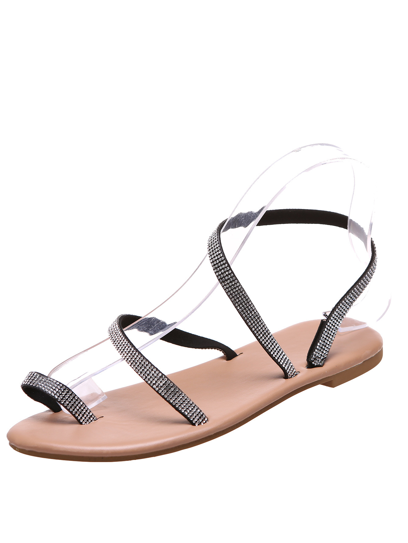 Summer toe set rhinestone bottomed for women with back strap flat heel beach sandals_voghion.com