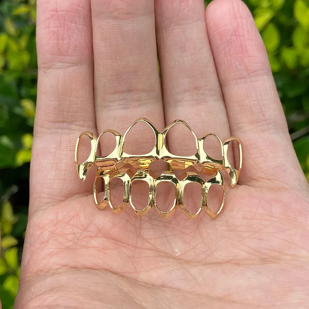 RACHELZ Mode 6/6 Vollhohlzähne 14K vergoldete Zahnkappen Dekor Zahnspangen Reißzähne Dentalgrills für Männer Frauen Schmuck_voghion.com