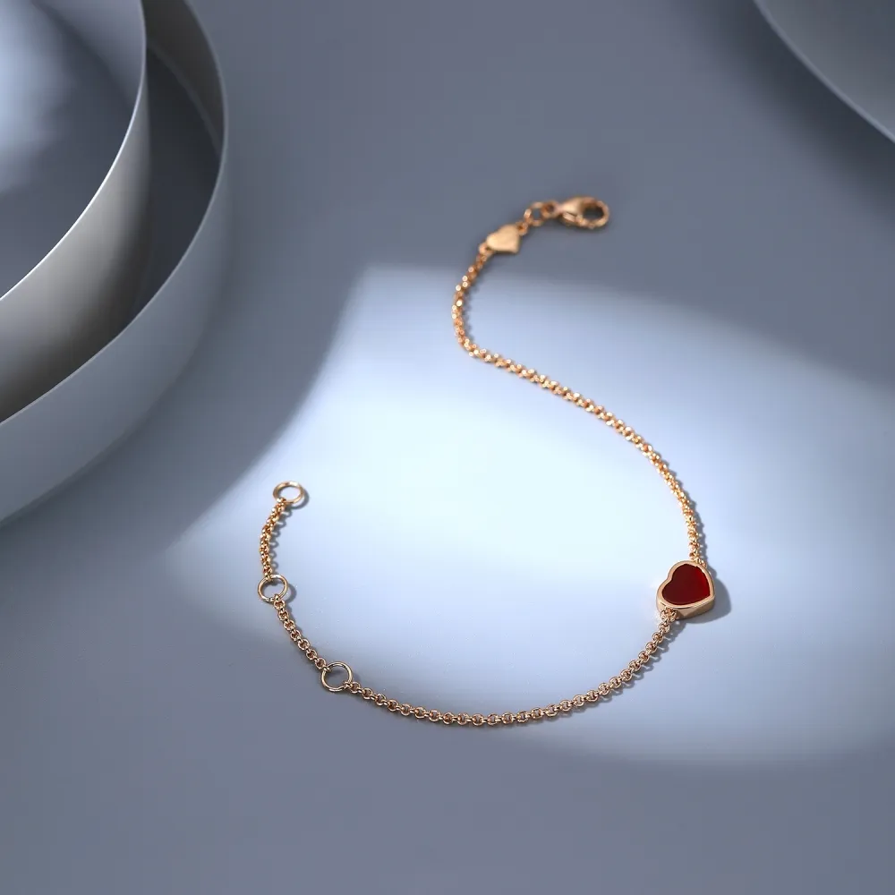 Red Chalcedony Heart Bracelet In Sterling Silver For Anniversary_voghion.com