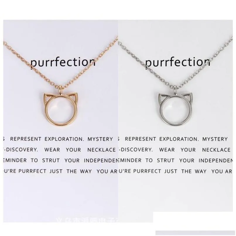 Collana con ciondolo a forma di orecchio di gatto bicolore, collane con ciondolo a forma di animale con carta Mes, gioielli alla moda, consegna a domicilio Jewelr_voghion.com