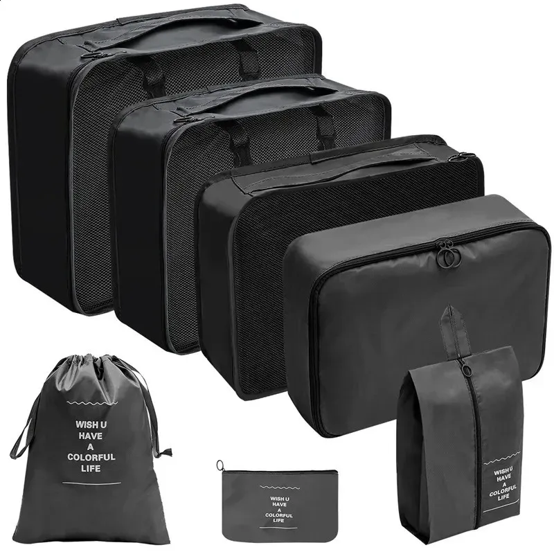 Lot de 7 sacs de rangement pour organisateur de voyage, valises, cubes d'emballage, étuis portables, grands vêtements, pochettes de rangement, ensemble de rangement pliable_voghion.com