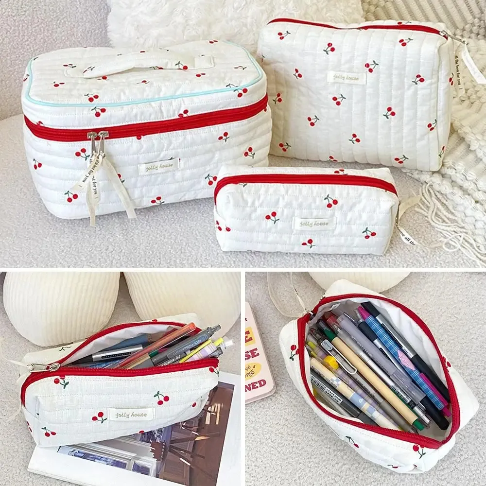 Módní dámská kosmetická taška s třešňovým vzorem, cestovní organizér na make-up, pouzdro na penál, kabelka 240805_voghion.com