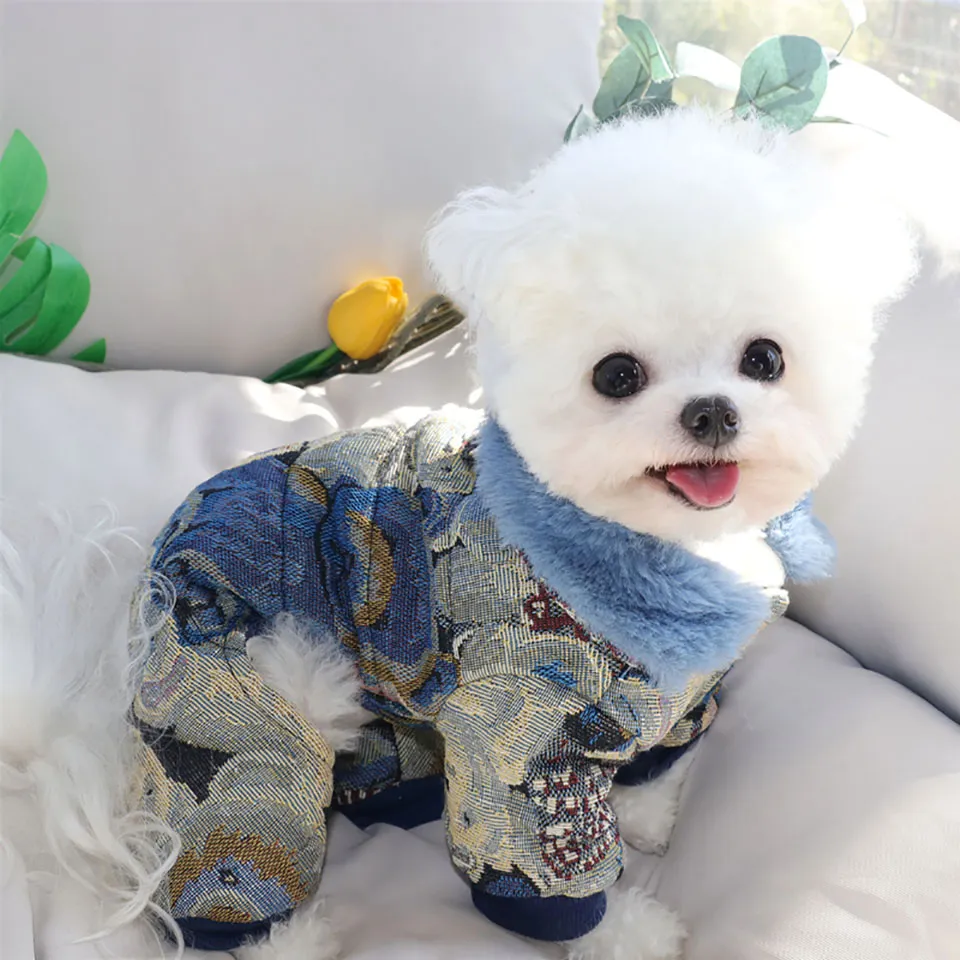Bichon Véierbeeneg Verdickte Kotteng Wanter Hondskleeder Welpen Waarm Cardigan Cartoon Mantel Hausdéierbedarf_voghion.com
