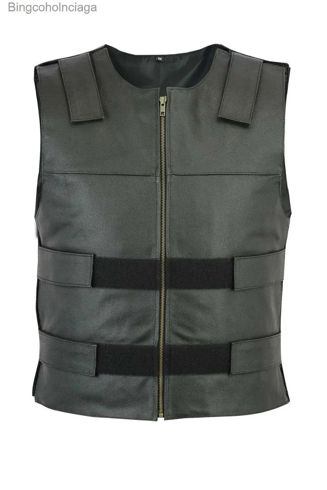 Men's Vests Men Bullet Proof Style Leather Motorcycle Vest for Bikers Tactical WaistcoatL231014_voghion.com