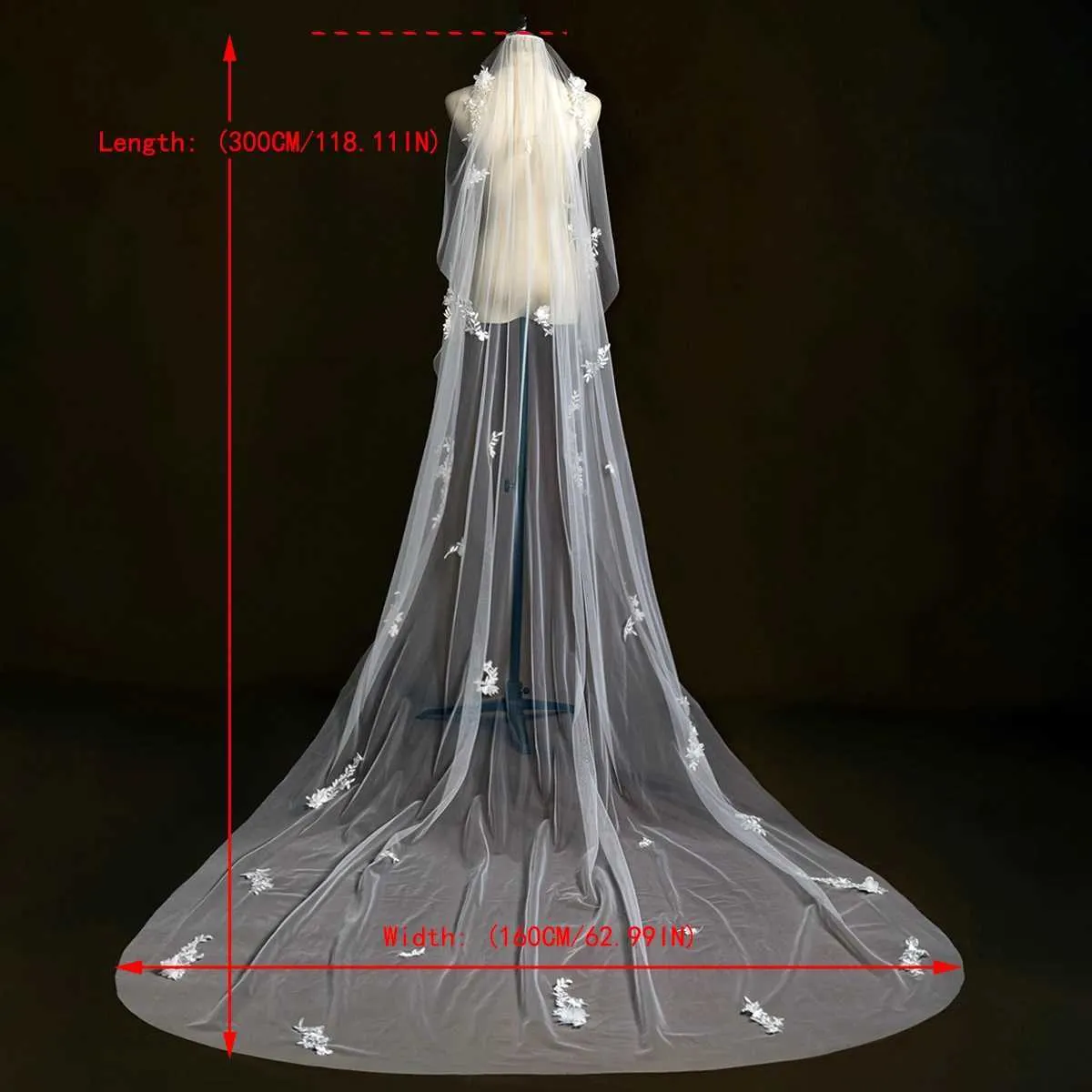 Gioielli per capelli, elegante velo da sposa con perline in pizzo, fiore 3D, lungo, cattedrale, morbido, illusione, con pettine, accessori per la sposa._voghion.com