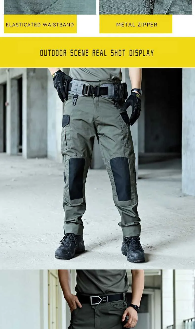 Militär Taktesch Cargo Männer Arméi Trainingshosen Multi-Täsch Verschleißbeständeg Waasserdicht Hosen Männer Wanderhosen Casual Hosen_voghion.com