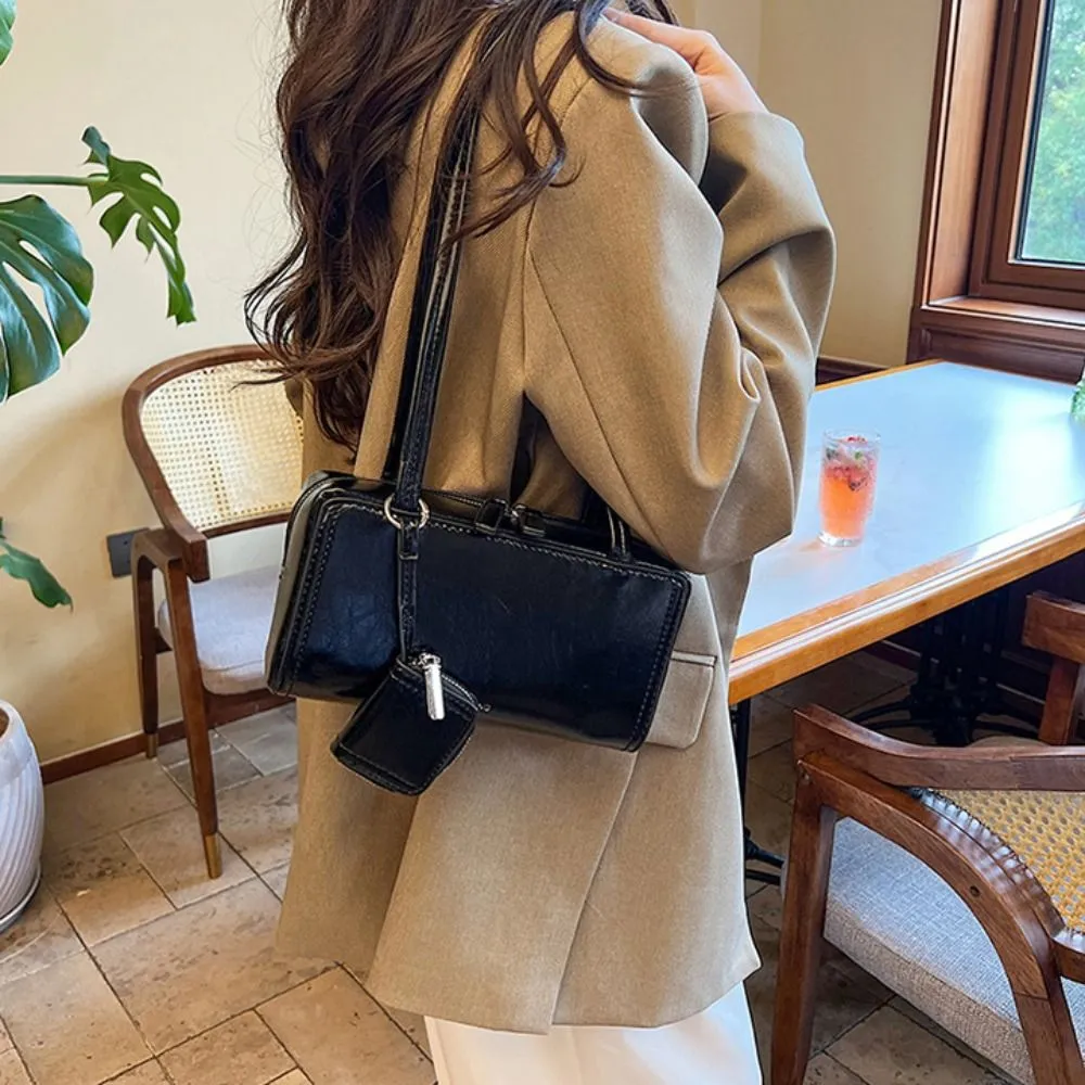 Borsa a tracolla piccola quadrata in pelle PU stile coreano con auricolari, tinta unita, alla moda, per ragazze/donne_voghion.com