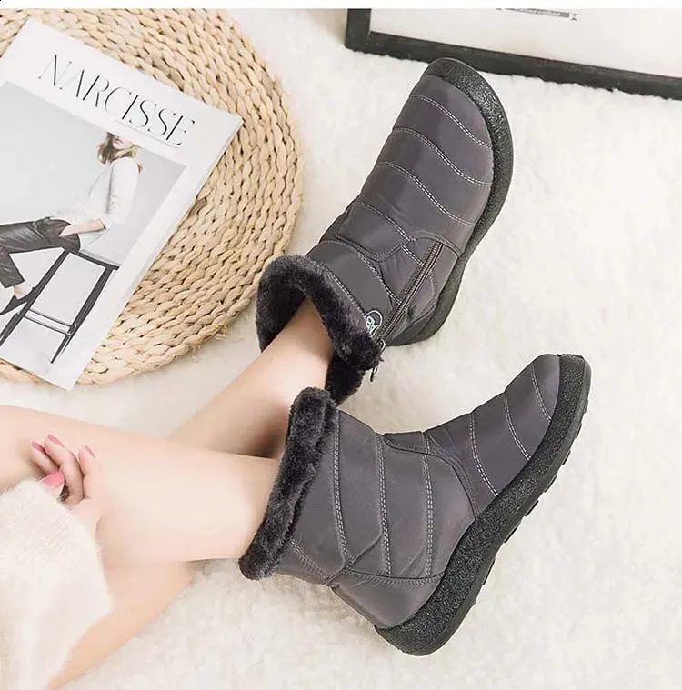 Wasserdichte Damen Schneestiefel Mit Fellfutter Und Reißverschluss_voghion.com