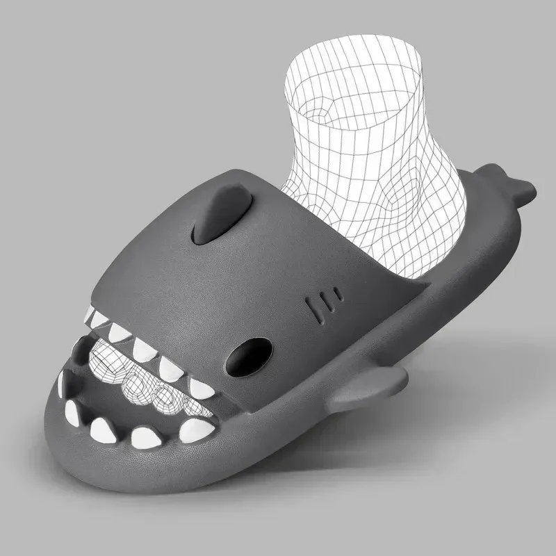 2024 Men Shark Slippers Boy Bathroom Non-Slip Flat Sandals Adults Outdoor Soft Thick Slides Kids Cute Solid Color EVA_voghion.com