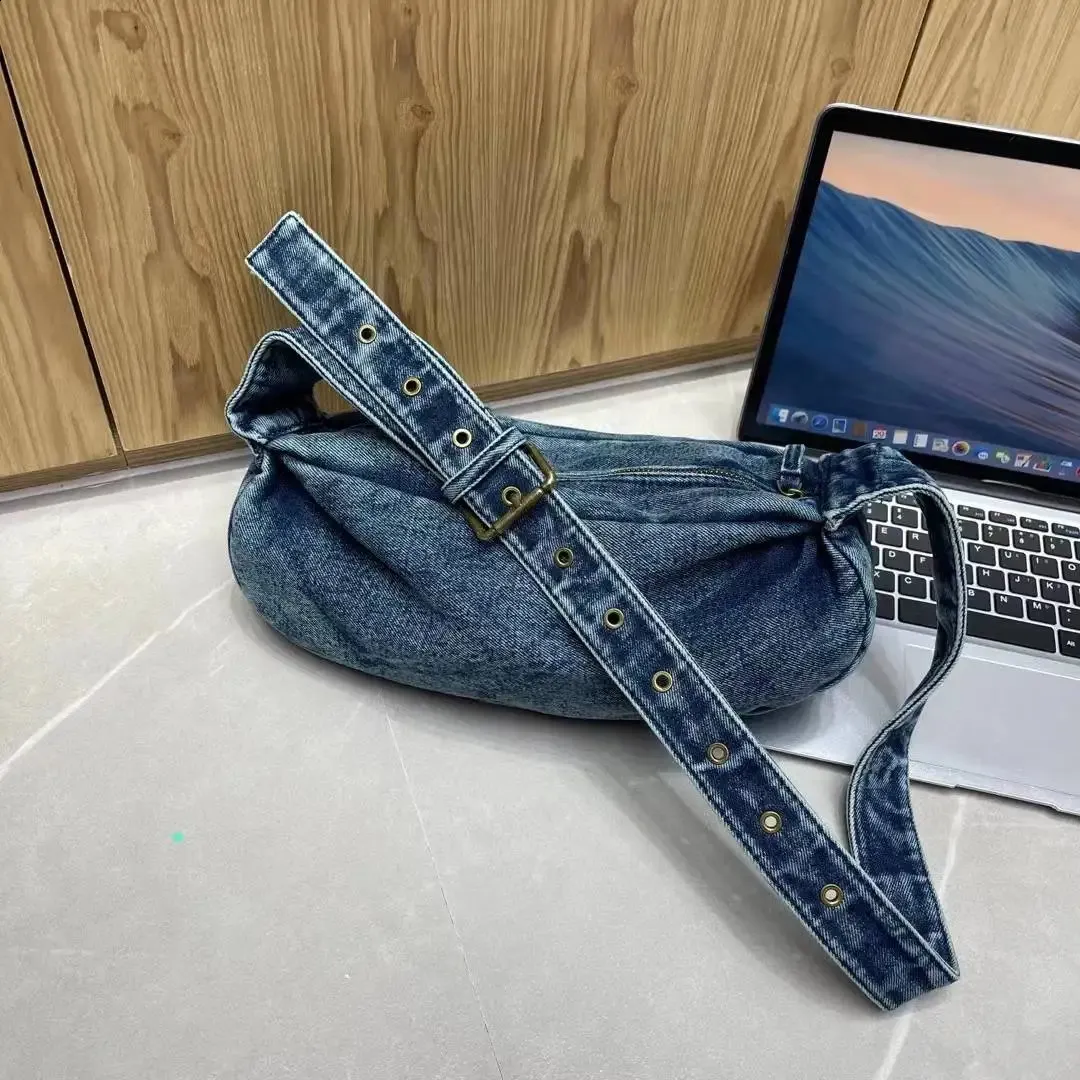 Borse Hobos in denim per donna, borse e borsette in stile casual semplice, spallacci larghi, tracolla 240902_voghion.com