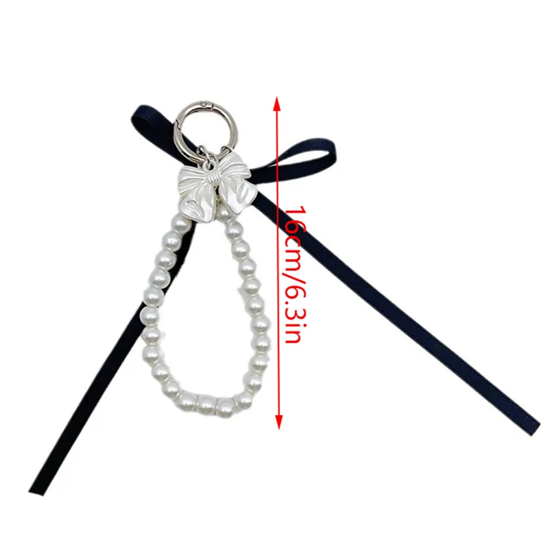 Portachiavi con fiocco in nastro, perline e perle, bianco latte, con nodo a farfalla, ciondolo per borsa da bambina, ciondoli per zaino, decorazioni e regali._voghion.com