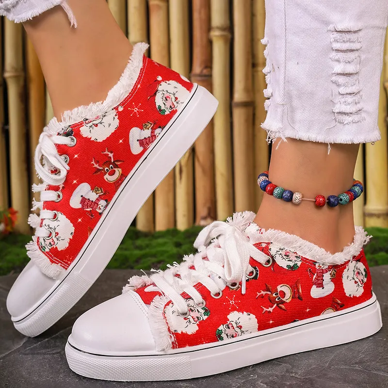 Ténis de natal para mulher moda outono estampado pai natal_voghion.com
