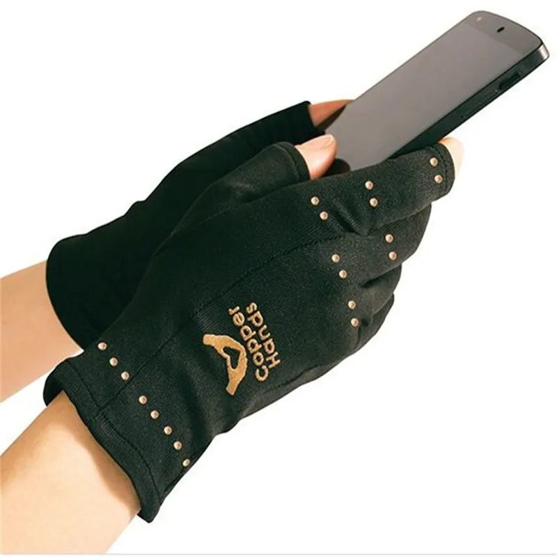 Fashion-Copper Therapy Half Finger Hand Pain Joint Relief Blood Circulation Gloves 1 Pair_voghion.com