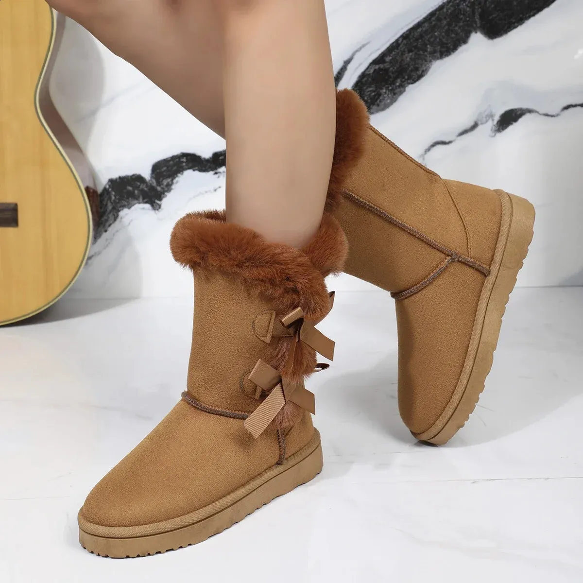 Classic Plush Snow and Calf Wool Boots Warm Winter Womens Shoes 240826_voghion.com