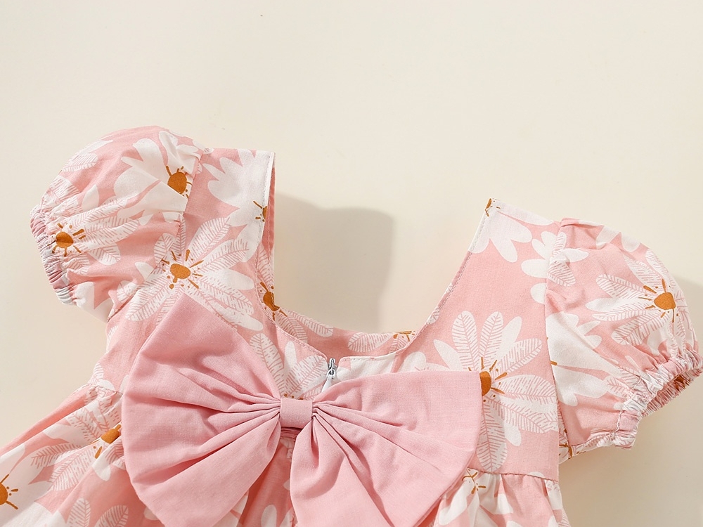 Flower Baby Girl Dress Summer Cotton Princess Dress with Big Bow_voghion.com