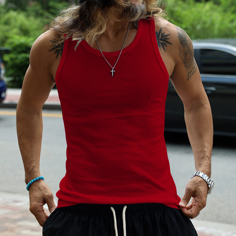 24 New American Herren Tank Top Slim Fit Freizeit Sport Herren Frühjahr/Sommer Unterteil Thread Tank Top_voghion.com