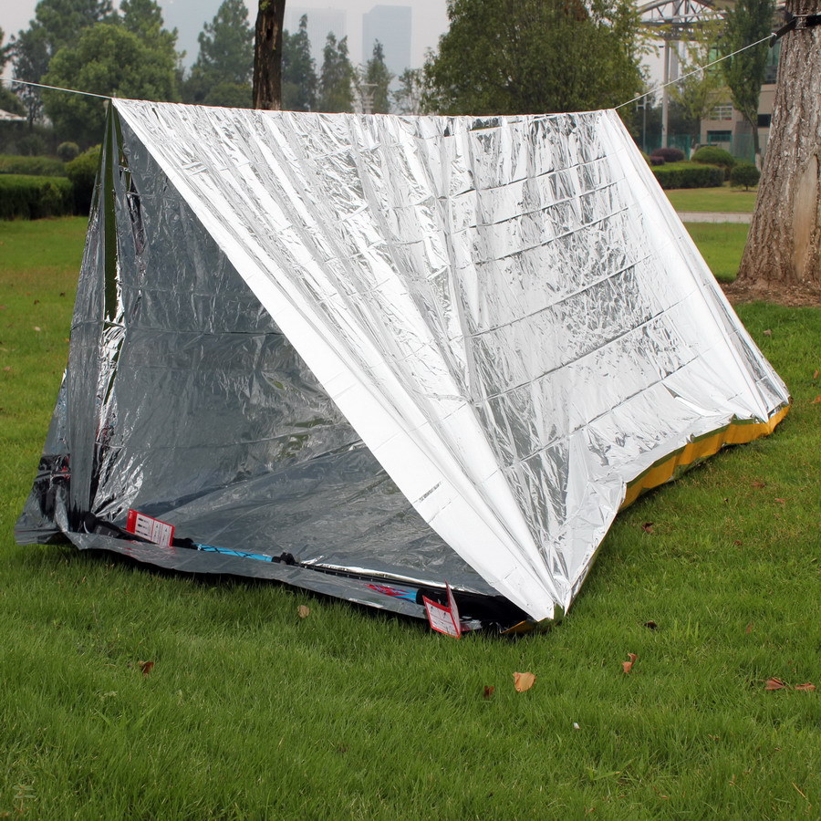 ​Emergency Survival Tent & Space Blanket Combo - Portable Thermal Reflective Shelter For Outdoor First Aid & Disaster Preparedness