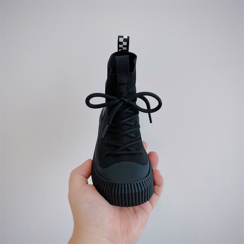 2024 Outono Meninos Moda Flyknit Casual Estilo Coreano Meninas Tendências Sapatos de Cano Alto_voghion.com