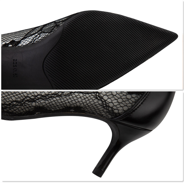 High heel thin heel shallow point flower embroidery lace mesh hollow sexy night club shoes_voghion.com