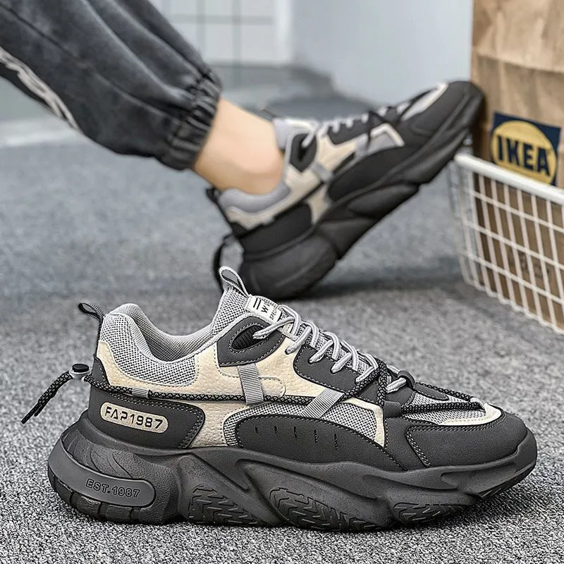 Scarpe da corsa sportive da uomo, nuove, traspiranti e versatili, con interno rialzato, stile goffo, in rete, nere, spedizione gratuita_voghion.com