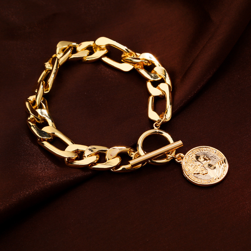 Jewelry Alloy with human head graphic pendant bracelet creative Summer copper chain