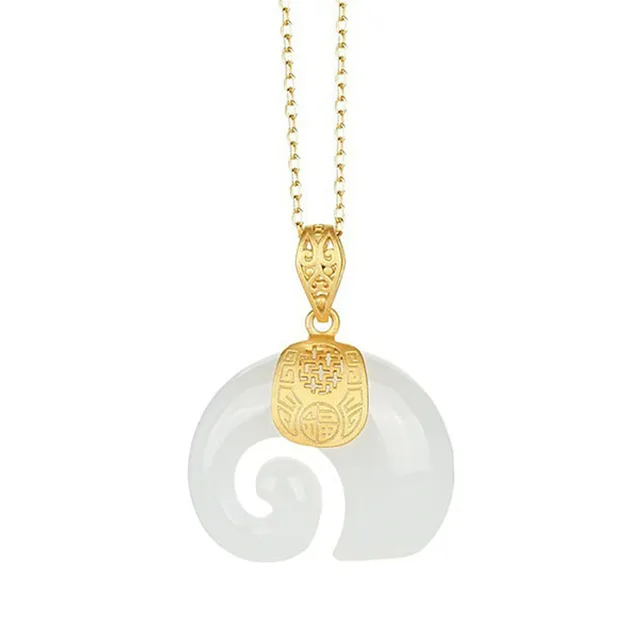 Ready Stock Boutique Naturstein Hetian Jade Elefant Anhänger vergoldet Kette Halskette Halsband Schmuck für Frauen Geburtstag_voghion.com