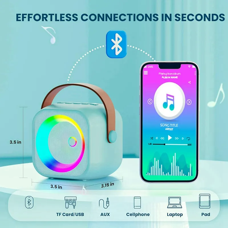 Microphones Karaoke Hine Portable Bluetooth Speaker With 2 Wireless Toys Gift (Blue)-HDL_voghion.com