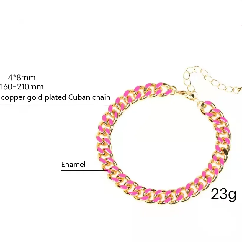 Bracciale alla caviglia con maglie cubane a goccia di petrolio alla moda, orecchini multi colore spessi, collana a catena smaltata_voghion.com