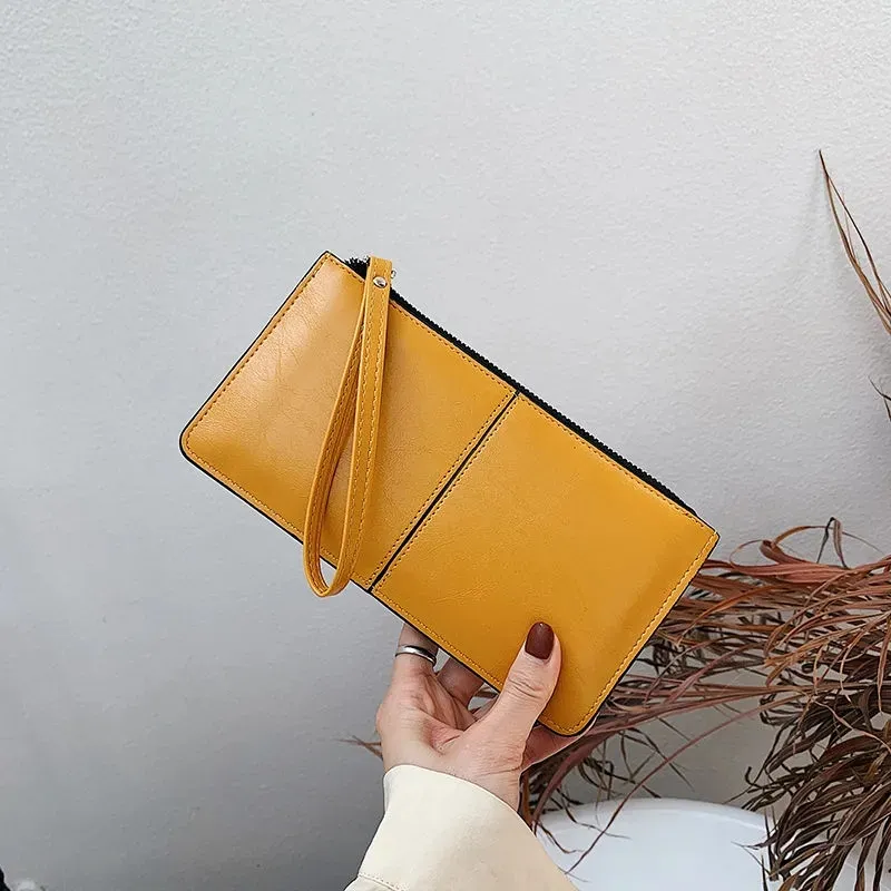 Yogodlns Fashion Solid Color Wallet Female PU Leather Handbag Long Zipper Clutch Card Holder Coin Purse Multi-layer_voghion.com