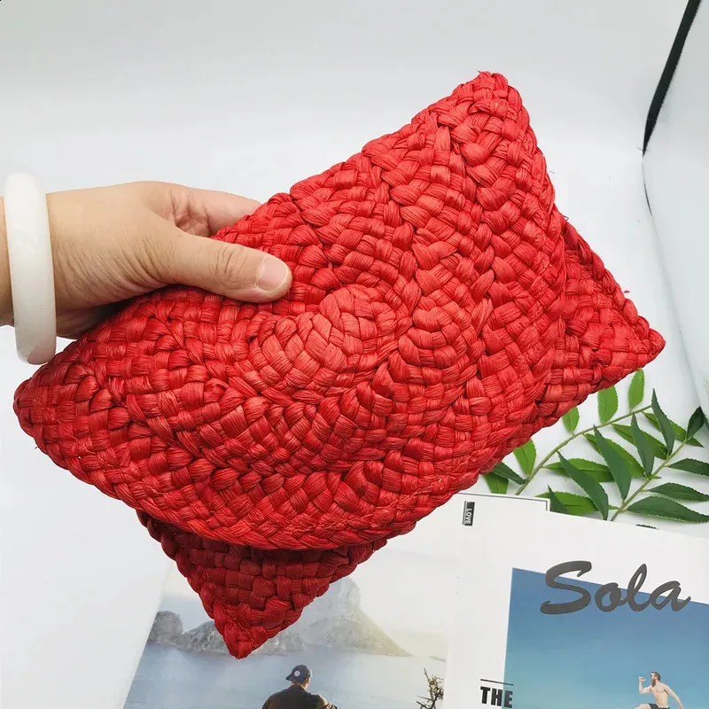 Modische, handgefertigte Maisschalen-Geldbörse aus Stroh für Damen, Sommer-Umschlag, mehrfarbig, Strandurlaub, gewebte Tasche, Geldbörse für Damen_voghion.com