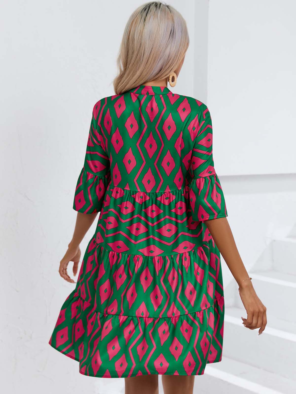 Abito da donna con gonna corta casual con scollo a V allentato estivo 2023_voghion.com