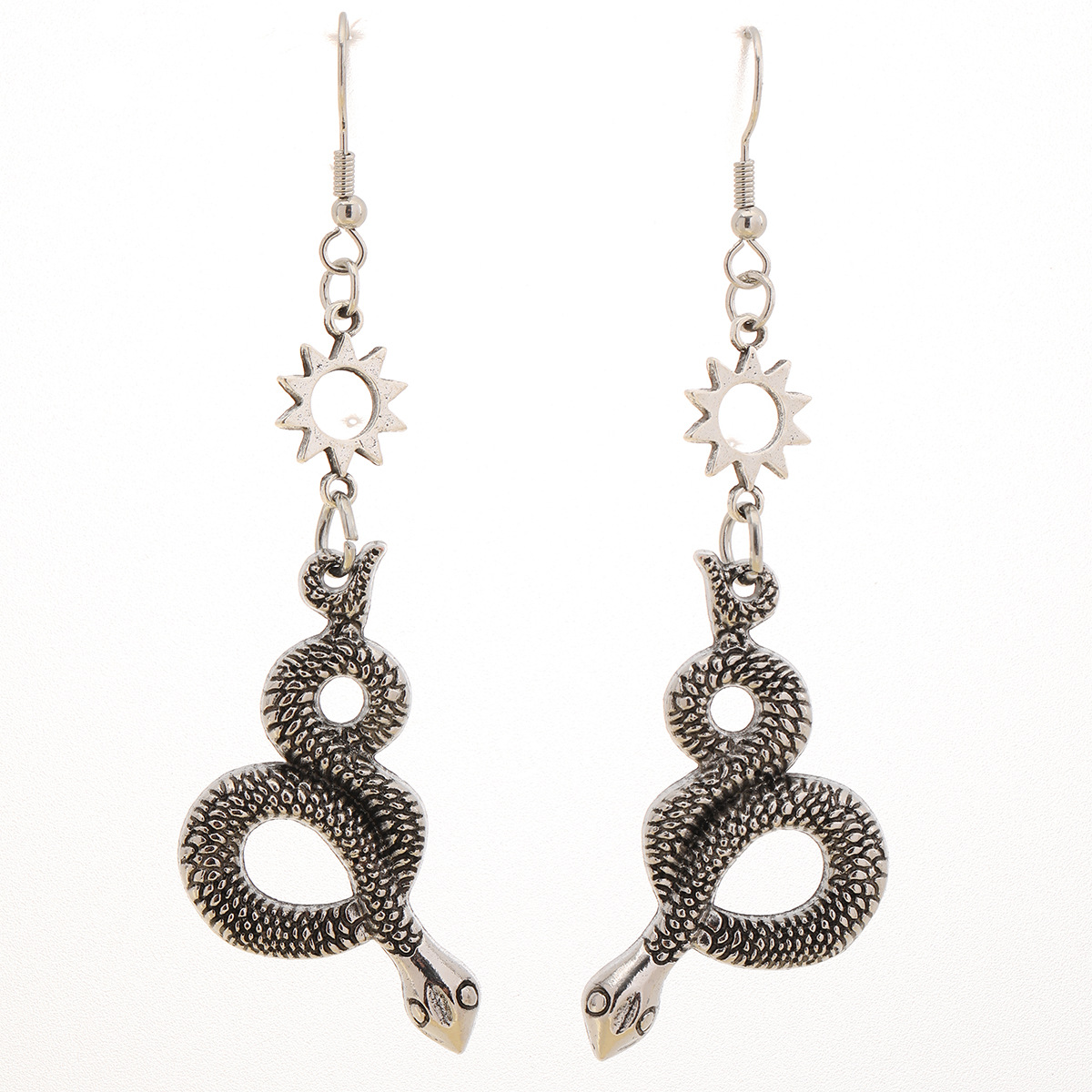 Kreative hohle Schlangenanhänger-Damenohrringe im böhmischen Ethno-Stil mit Stern- und Mondmuster-Anhängerohrringschmuck Direktverkauf_voghion.com