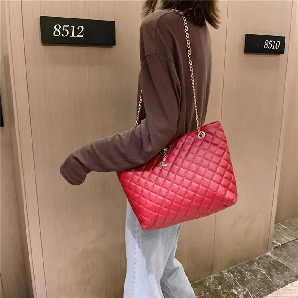 Classic Dia Lattice Handbag Fashion Women Large Capacity Top-handle Bags Pure Color Thin Chain Shoulder Crossbody Bag_voghion.com